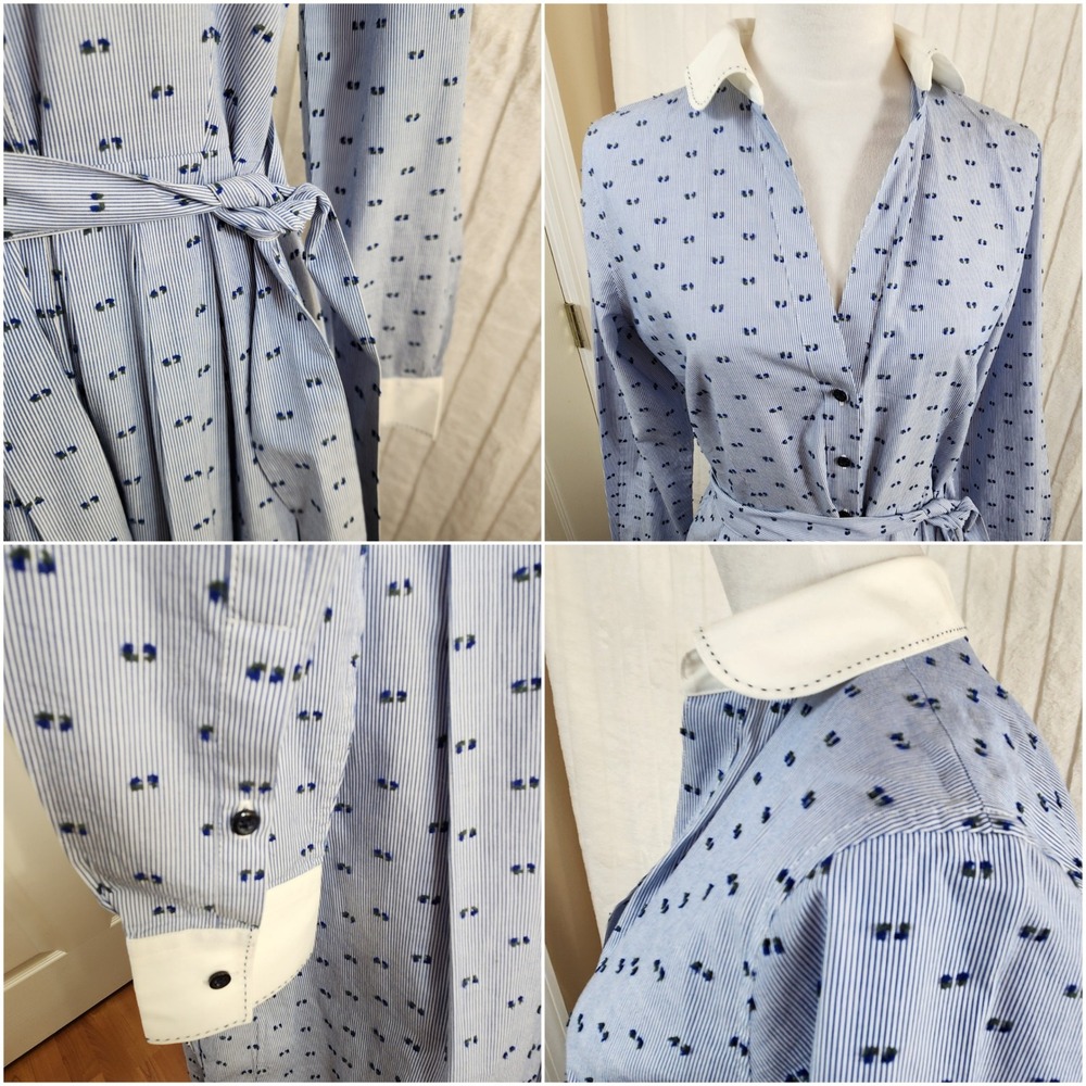 Brooks Brothers Blue Clip-Dot Button Down Dobby Shirt Dress Womens Sz 10 Luxury - Picture 8 of 11